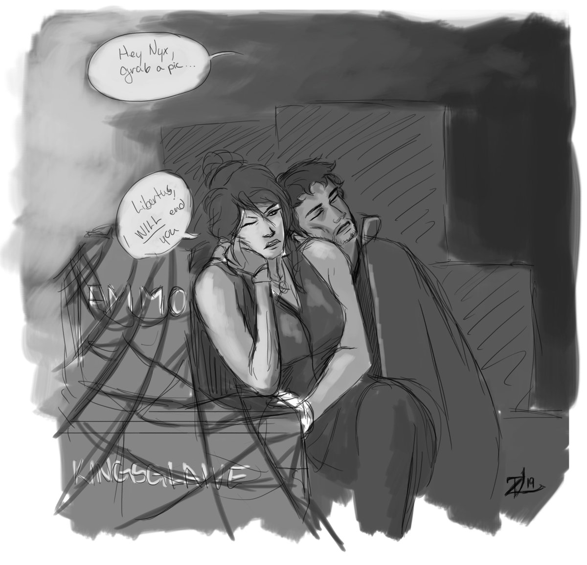 zva_redink's tweet photo. I love Pelna and Crowe and they didn’t get the justice they deserved (so have some cuddles out on the lines). 

Don’t mess with the glaives unless you’re a glaive ;P
#redinkart #ffxv #kingsglaive #pelcrowe #pelnaxcrowe #pelnakhara #crowealtius # on the frontlines https://t.co/RlvLYnnf9C
