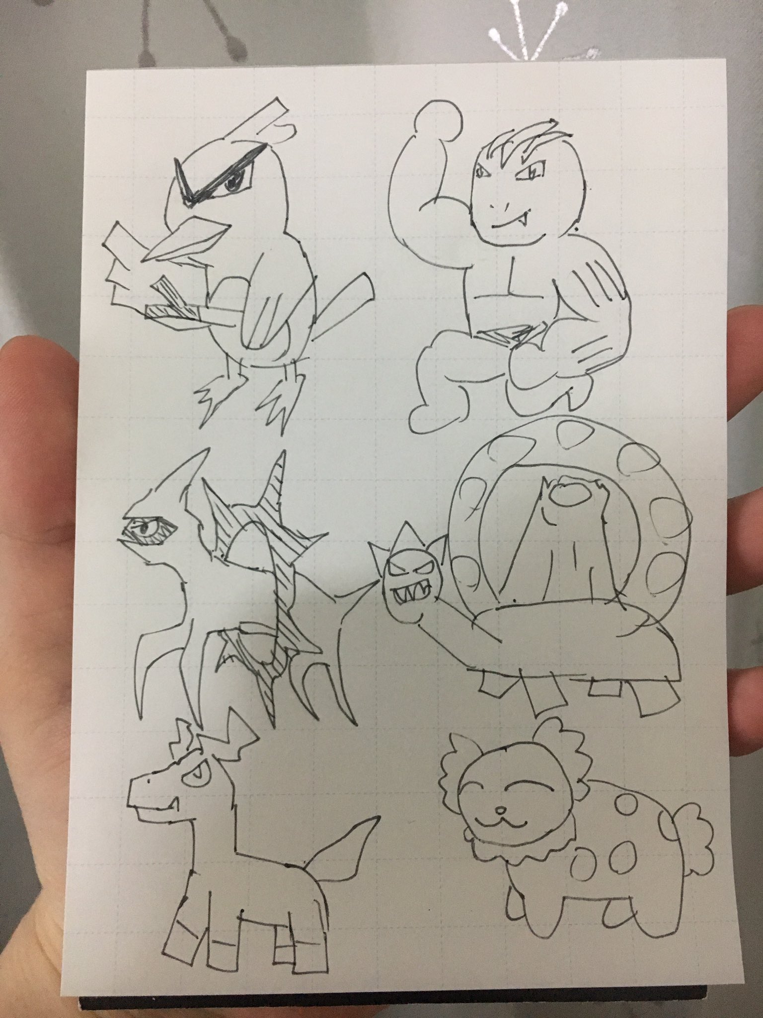 かんたら 診断メーカーで出たポケモン6匹を描いた 2匹はめっちゃうろ覚えだし右下のは名前も知らない多分最新のポケモンだったので完全に想像で描いてます T Co Xon1uaducb Twitter