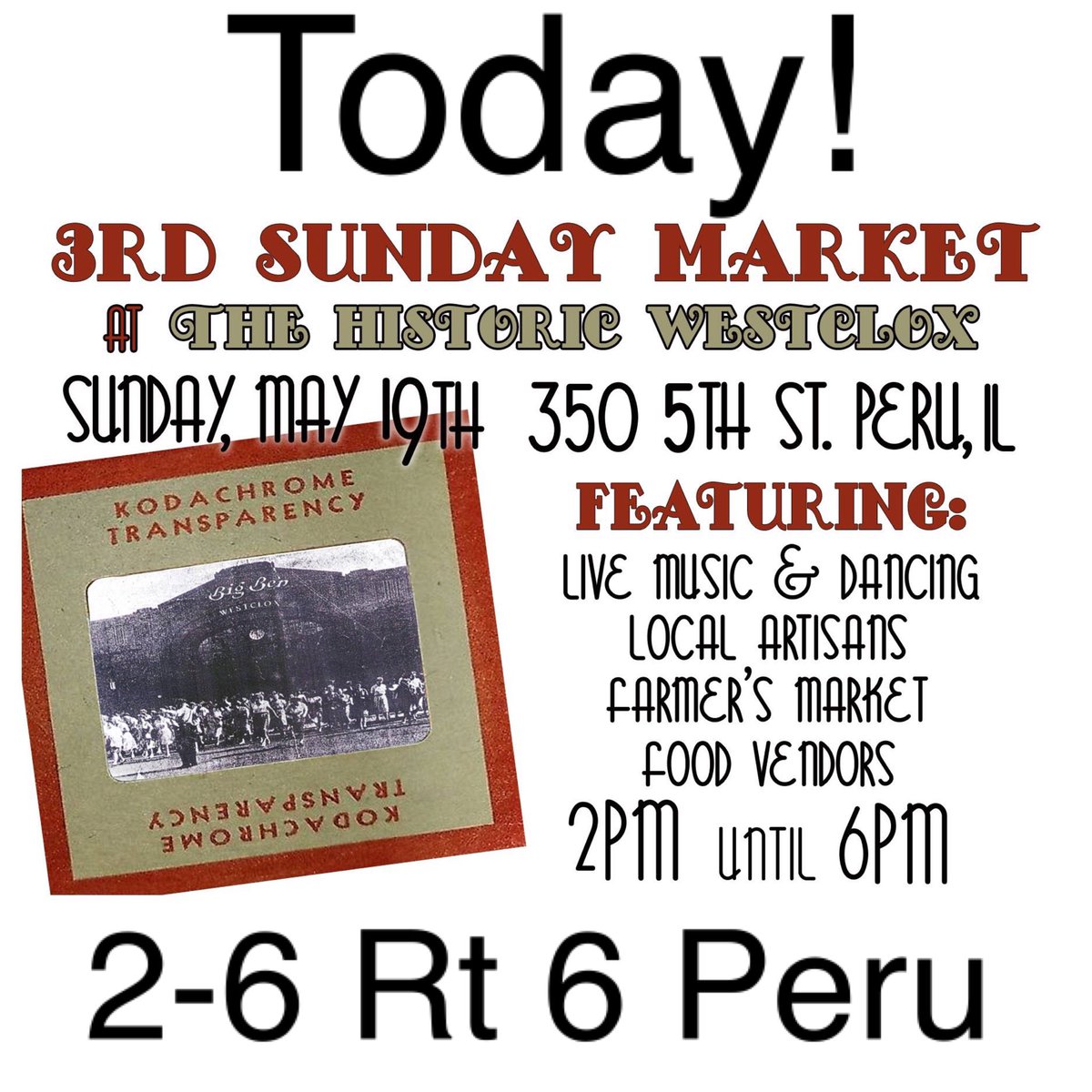 bathbombking's tweet photo. Today from 2 til 6! A beautiful day for fresh produce, local vendors and artisans, local musicians and more! At the #Historic #Westclox at 350 5th Street (route 6) in #PeruIllinois https://t.co/ZGDgccspTo