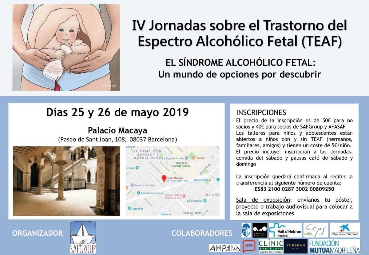 SAFgroupSpain's tweet image. IV Jornadas sobre el Trastorno del Espectro Alcohólico Fetal (TEAF)
EL SÍNDROME ALCOHÓLICO FETAL: Un mundo de opciones por descubrir