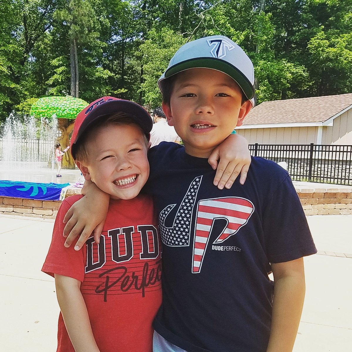 It's a <a href="/DudePerfect/">Dude Perfect</a> kinda day in #RVA ! #Poundit #Noggin sportin our old school @dudeperfectmerch #dp #dudeperfect