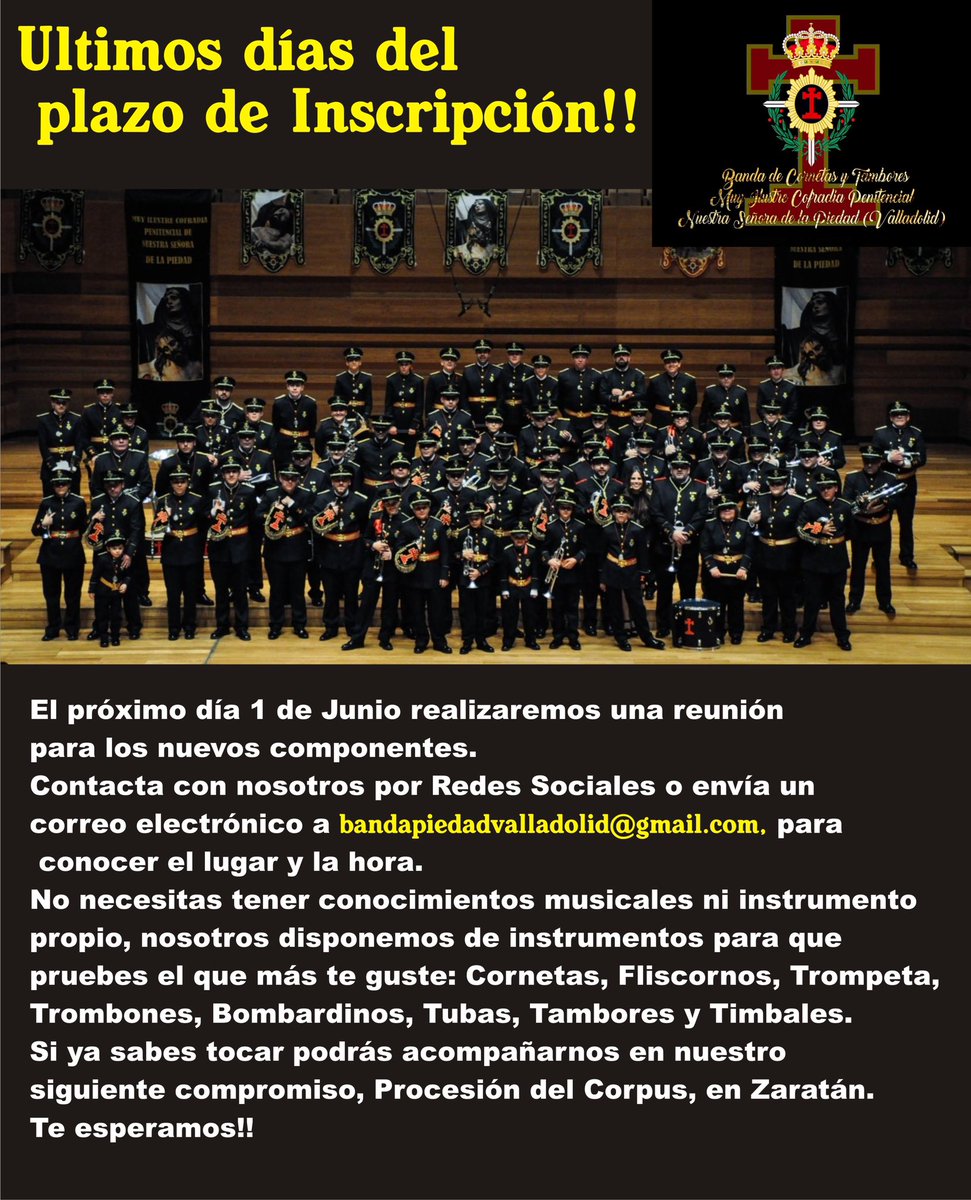 BandaPiedadVall's tweet photo. Menos de 15 días para que comience la temporada 2019/2020. https://t.co/CmNEHXWOrn