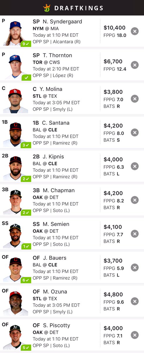 MoneyTimeDFS's tweet photo. It’s #MoneyTime! Here’s today’s MLB lineups! Remember these are primarily for cash games, but you can enter some GPPs with them as well! #MoneyTime #mlb #dfs #mlbdfs #fanduel #draftkings #freedfslines #fanduelmlb #draftkingsmlb https://t.co/vLHYztQg0G