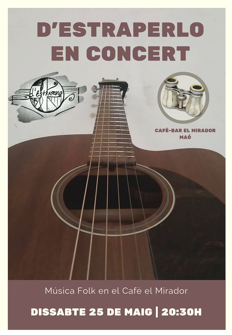 EstraperloD's tweet photo. El proper dissabte 25 de maig sonarem en el Cafè-Bar el Mirador de Maó a les 20:30h #folk #menorca #maó #música https://t.co/Df6Lbsg5iI