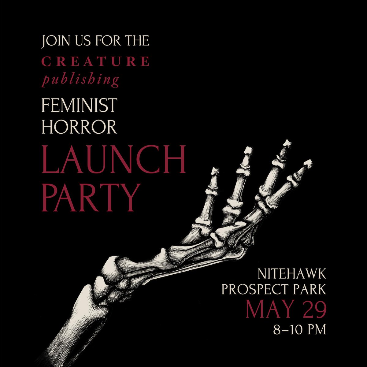 nitehawkcinema's tweet photo. Next week: Creature Publishing launch party at #NitehawkProspectPark! Creature is a new Brooklyn- #feministhorror press, soon to be teeming with your darkest nightmares & feminist monsters. @creaturelit & horror-themed cocktails at the upstairs bar 5/29 from 8-10p. #creaturelives https://t.co/iqfwJNVyVF