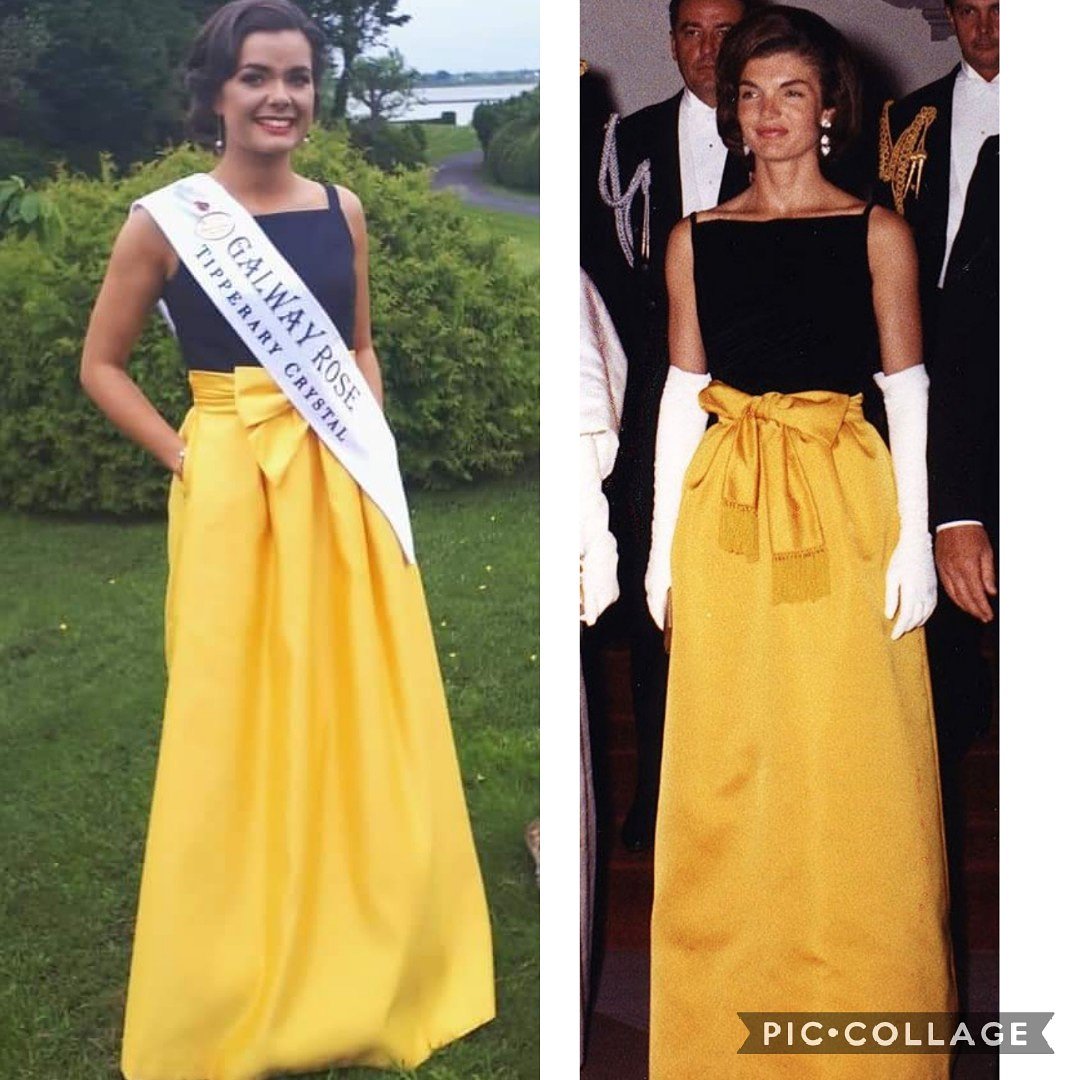 GOMearaDesigns's tweet photo. The out going 2018  Galway Rose @Deeirdree  looking very Jackie O in dress designed and made @GOMearaDesigns #wearingirish #irishdesigner #jackieOstyle #50sstyle #galwayrose #dress #pockets #bow #fashion #style #roseoftralee https://t.co/J6oKV8HzVa