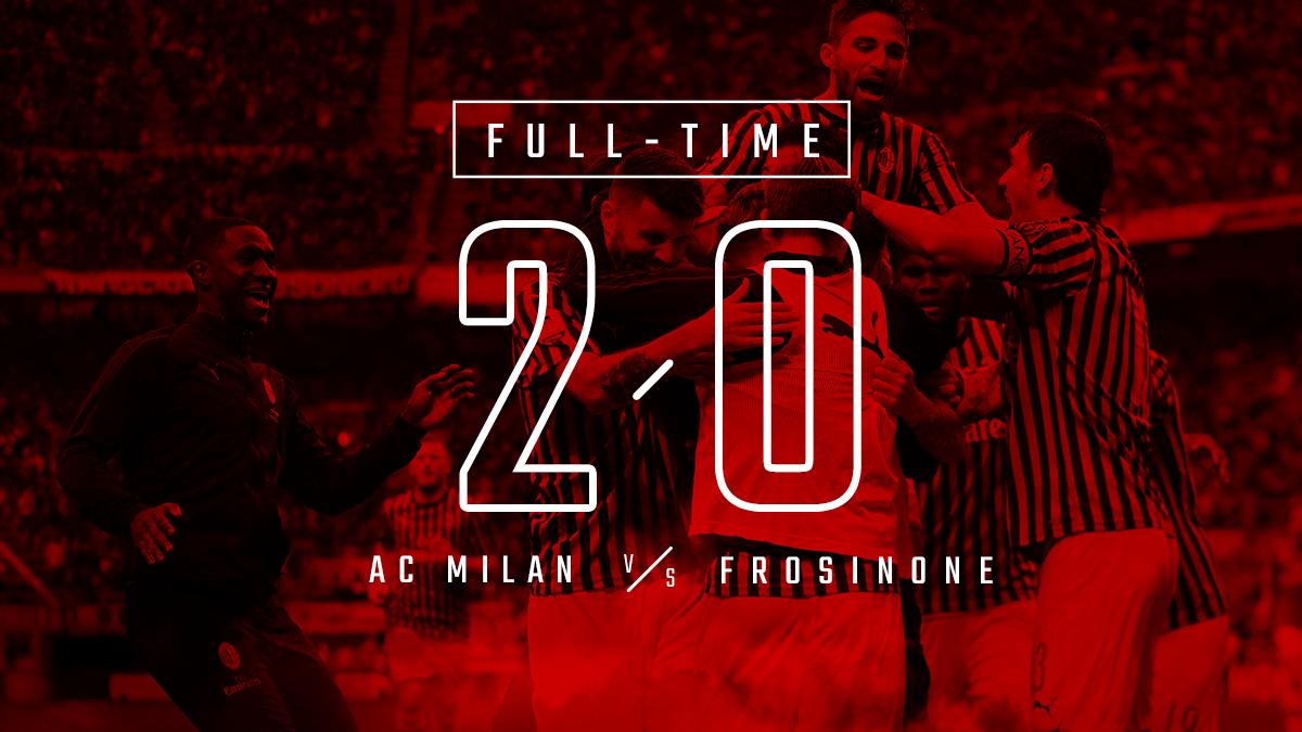 acmilan's tweet photo. ⏱ 90+3’
It’s all over! What a fine final home game / Finisce qui! Che secondo tempo!
 
#MilanFrosinone 2-0 #ForzaMilan https://t.co/OAKZVLgDKS