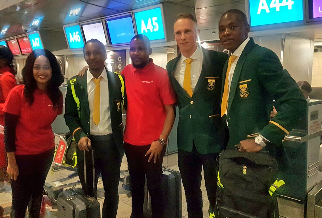 ProteasMenCSA's tweet photo. And they're off ✈ 2019 ICC Men's Cricket World Cup loading🔥 #CWC19 #ProteaFire https://t.co/kmBzNqhDsQ