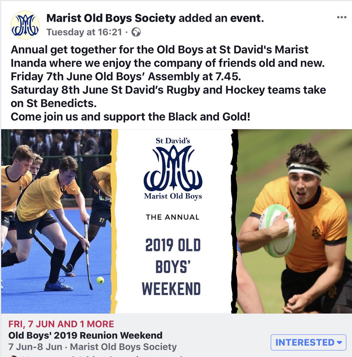 MaristOldBoys's tweet photo. Diary.
Now.
Book it.
Tell and RT to your classmates.
@MaristOldBoys see you there.
#Kalamazumba
#InandaPride https://t.co/J6BqbYiOLD