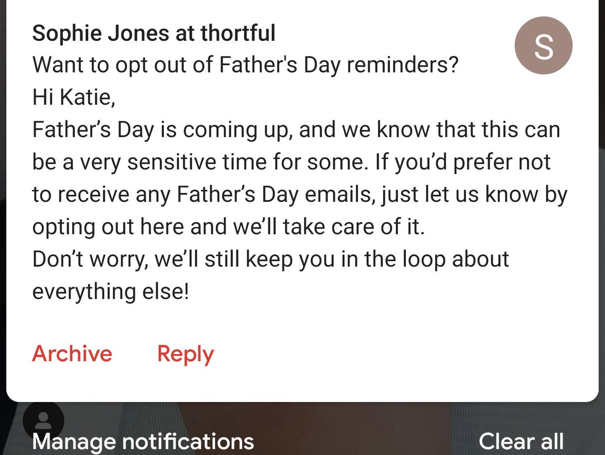 ladyfromatramp's tweet photo. This. This right here is why I only buy cards from @thortful What a useful and considerate small gesture for the brand to make at an incredibly hard time for a lot of us. Thortful, you forever have my heart.#IOptOut #FathersDayisCancelled https://t.co/rEPsSeoSdH