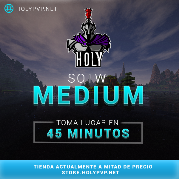 holypvpnet's tweet image. 📢 SOTW de MEDIUM toma lugar en 45 MINUTOS 🗓️

» Síguenos y da RT para entrar al sorteo de dos rangos Xtreme 🎉🎁

✘ IP: holyh.cf 
✘ Store: store.holypvp.net  (TODO a MITAD DE PRECIO)  
✘ TS3: ts.holyh.cf