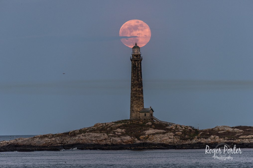At the Top, Full Flower moon at the top of the North tower Lighthouse in Rockport last night. <a href="/RockportMA/">Rockport, MA</a> <a href="/BearskinNeck/">RockportBearskinNeck</a>