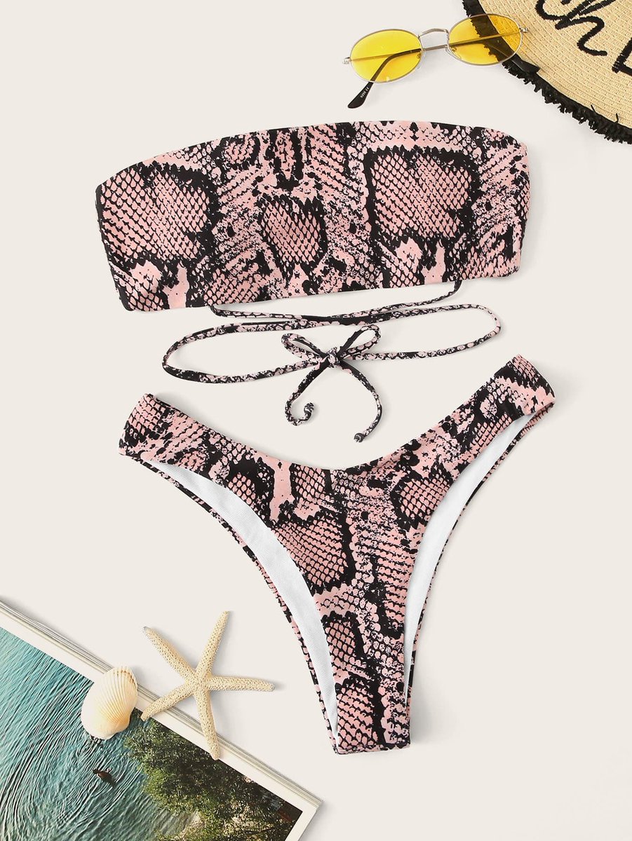dopaminekas's tweet photo. Set de bikini bandeau con estampado de serpiente cortado alto ¡Me ha encantado mi última compra en https://t.co/ft5Ndg3WBB! lo recomiendoMe gusta el estampado y me queda perfecto yo me lo he puesto con las cintas hacia arriba den vez de hacia abajo queda chulisimo!! https://t.co/m0EGxI0fps
