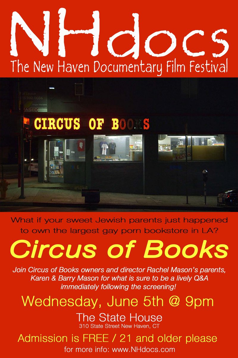 NHdocs's tweet image. What happens if your sweet Jewish parents just happen to own the largest gay porn bookstore in Los Angeles? You make a documentary! @CircusBooksDoc Wednesday June 5th at 9pm at #TheStateHouse     #GetReelNewHaven #NHdocs2019  #newhaven #circusofbooks