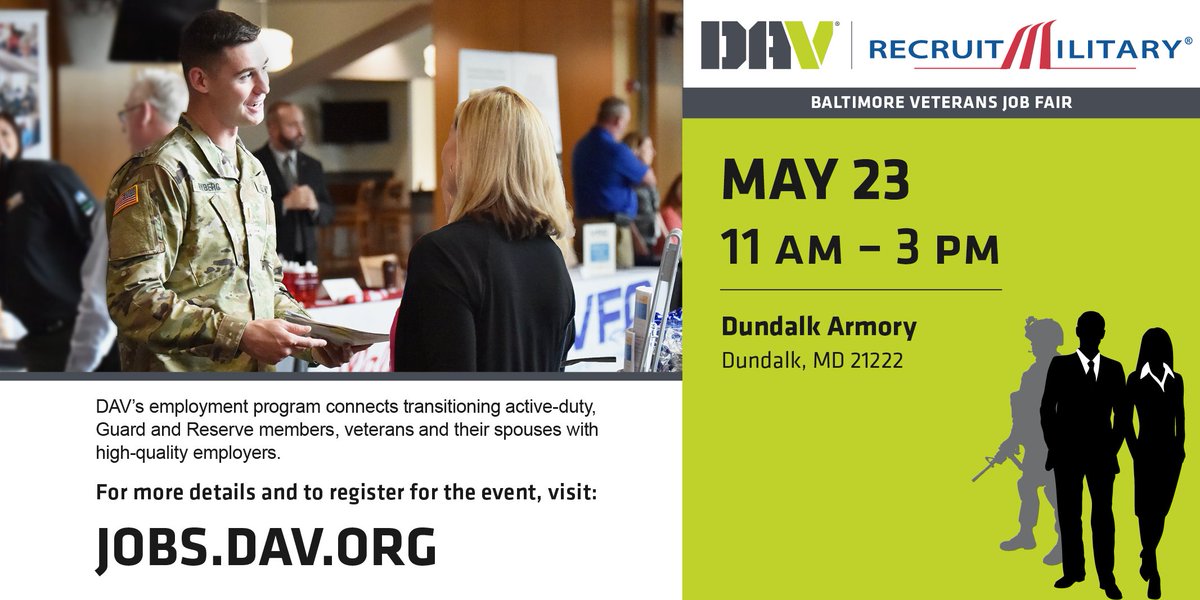 DAV recognizes the value, talent, education &amp; work ethics that #veterans add to the workforce. Through our partnership with RecruitMilitary, DAV sponsors job fairs to connect veterans with employers nationwide! Find a Job Fairs near dav.la/r