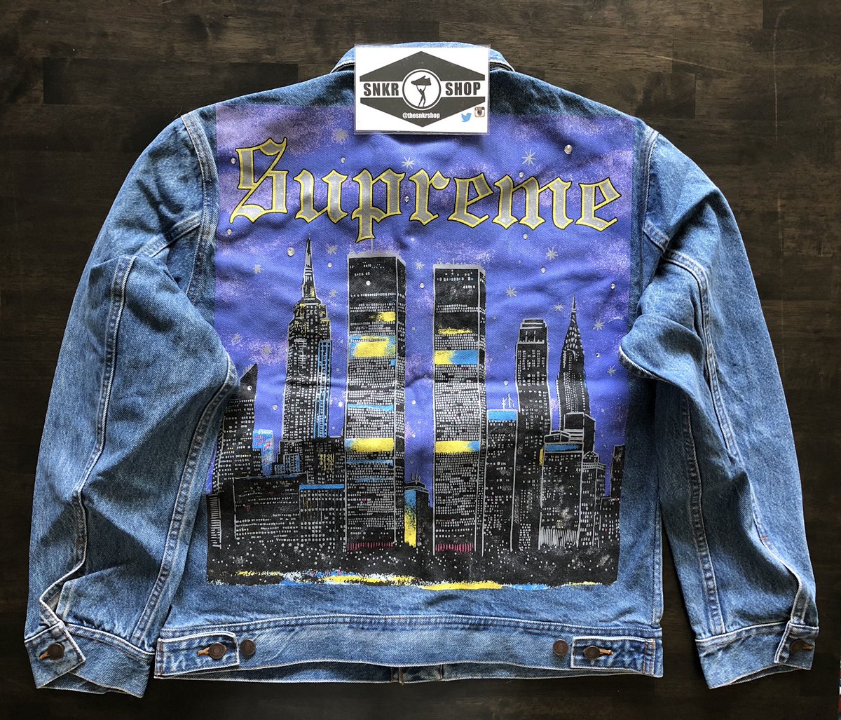 supreme painted trucker jacket