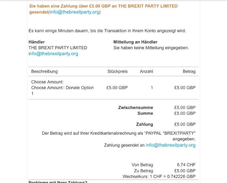 NEW: here’s *actual* evidence that Nigel Farage’s Brexit Party is accepting foreign donations via PayPal. Dollars, yuan, Swiss francs, roubles..you name it, they’ll take it. Laundered by PayPal into British £. This *cannot* be legal, surely?? Electoral Commission MUST investigate