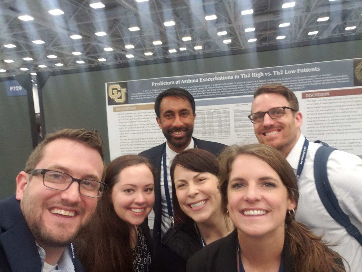 DenPulm's tweet photo. Colorado does ATS 2019! Fantastic poster presentations on Day 1. Looking forward to what else is in store for us. #UniversityofColorado #NationalJewish #theBigCgoestotheBigD https://t.co/pvwXxeR8gu