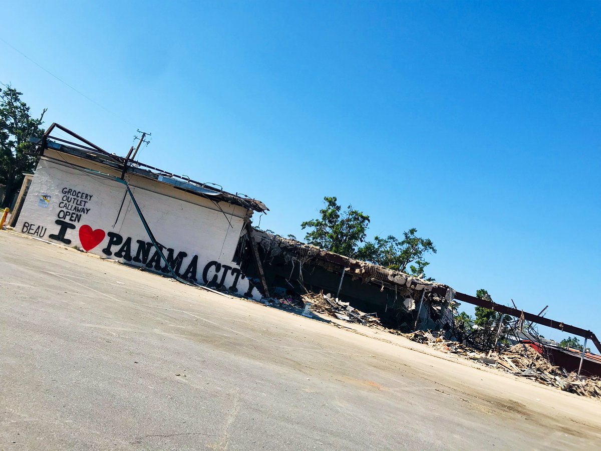 Jandritto's tweet image. Out with the old... #groceryoutlet. The community is slowly cleaning up and rebuilding from hurricane Michael one step at a time . #cat5 #hurricaneseason #hurricanemichael #850strong #floridastrong #ilovepanamacity