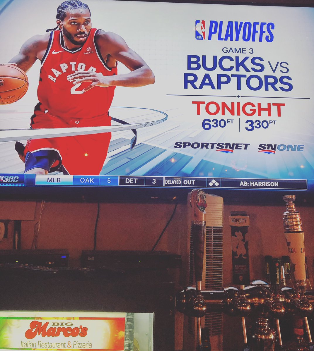 Come on in and support your raptors ! The game will be on at 6:30. 
DRINK SPECIAL $7.95 for mini pitchers of beer and $5 mix drinks !!!!!! #bigmarcos #goraps