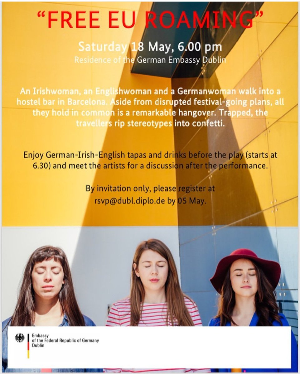 _RuleofThree's tweet photo. We're delighted with a brilliant response after performing FREE EU ROAMING to a packed audience at the German Ambassador's Residence, Dublin. A HUGE thank you to @BotschaftDublin &amp; all who joined in the discussion about the EU, young people in politics &amp; the impact of the arts 🇪🇺 https://t.co/jGzDJOMuUx