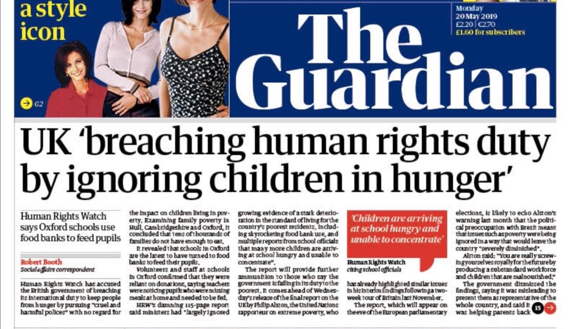 Tomorrow in the Guardian, Schools turning to food banks to feed pupils. Human rights watch citing school officials who say children are arriving at school hungry and unable to concentrate. This really cannot continue, Tories must act now, no more inertia and denial...