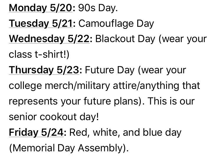 Senior week starts tomorrow