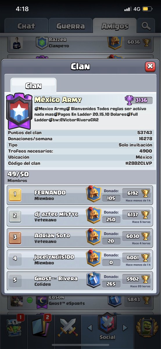 Saludos banda como Están , Estoy Planeando Hacer Una Liga Para Nuestro Clan⭐️💯

El Valor De La Inscripción Será De 15 Dólares🤑

El Clan Ganador Se Llevará La Mitad Del Dinero Que Se Recaude👀💯

Más Información MD⭐️🤪