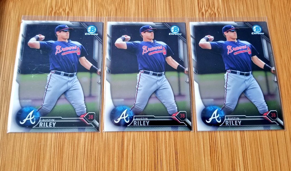 grantmcauley's tweet photo. Let's wrap this #Braves home stand with a giveaway. I'll select THREE winners for an Austin Riley 2016 Bowman Chrome Prospects card. All you have to do is RT this and follow @FromTheDiamond_ to be eligible. I'll announce the winners this week. https://t.co/L1t53sTgZ9