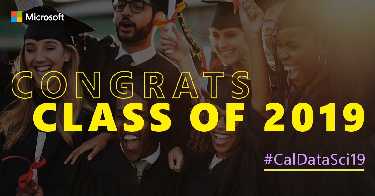 MSFT_Business's tweet image. Sending countless congratulations to the inaugural class of @BerkeleyDataSci #DataScience graduates! #CalDataSci19 @UCBerkeley  @MicrosoftSV
