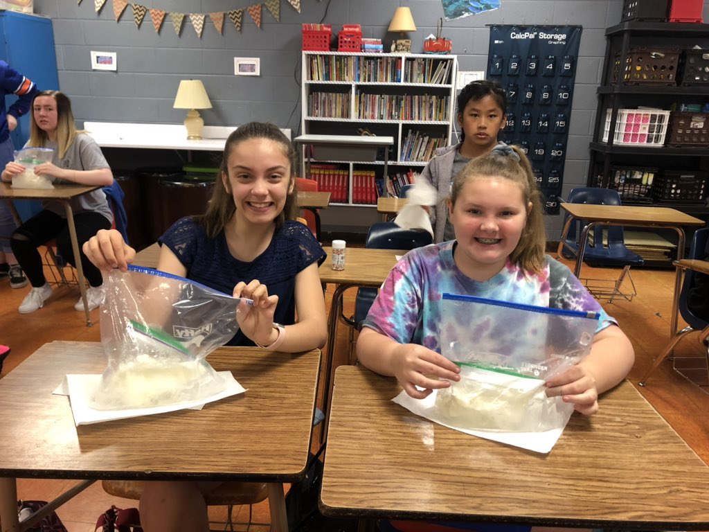 swbagwell's tweet photo. We made ice cream on field day last week. I will admit I was a little skeptical that it would actually work but it did. No machines, just student power.  Mrs. Bagwell learned a lesson. I need to try new things in class. This was a win for all of us!!!!! @KnightsSms #ccsdtn https://t.co/xlgJZVB5nm