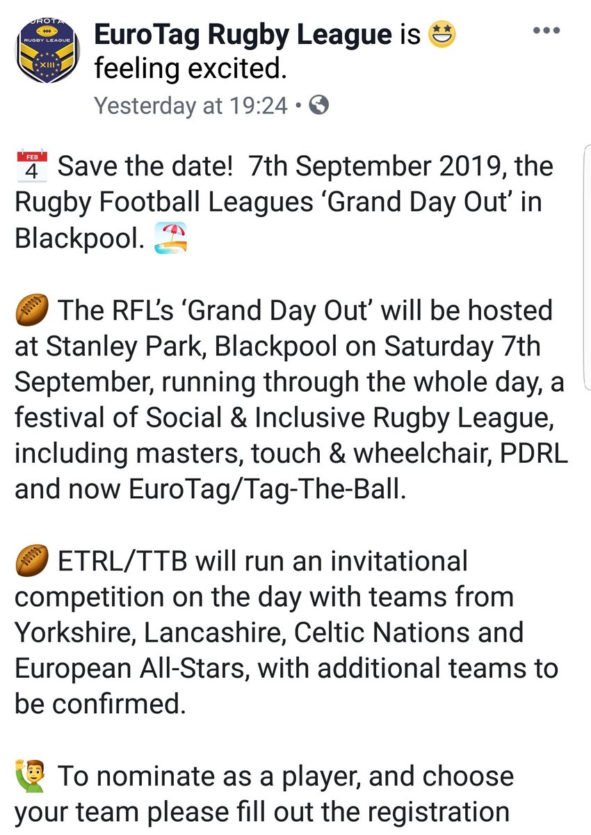 XLeagueRL's tweet photo. EuroTag at the RFLs "Grand Day Out" nominate yourself here...
https://t.co/kMRdzTXREN https://t.co/BhCD3sLLev