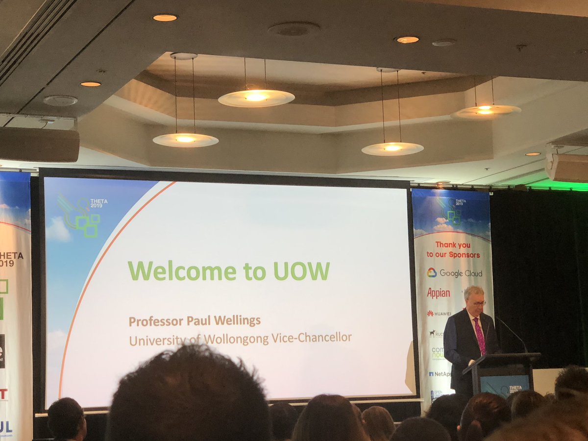 MelindaPlumb's tweet photo. Our @UOW VC Prof. Paul Wellings welcoming everyone to the #THETA2019 conference. Looking forward to seeing some interesting presentations over the next few days #TechInHigherEd https://t.co/yfmZKz0nLG