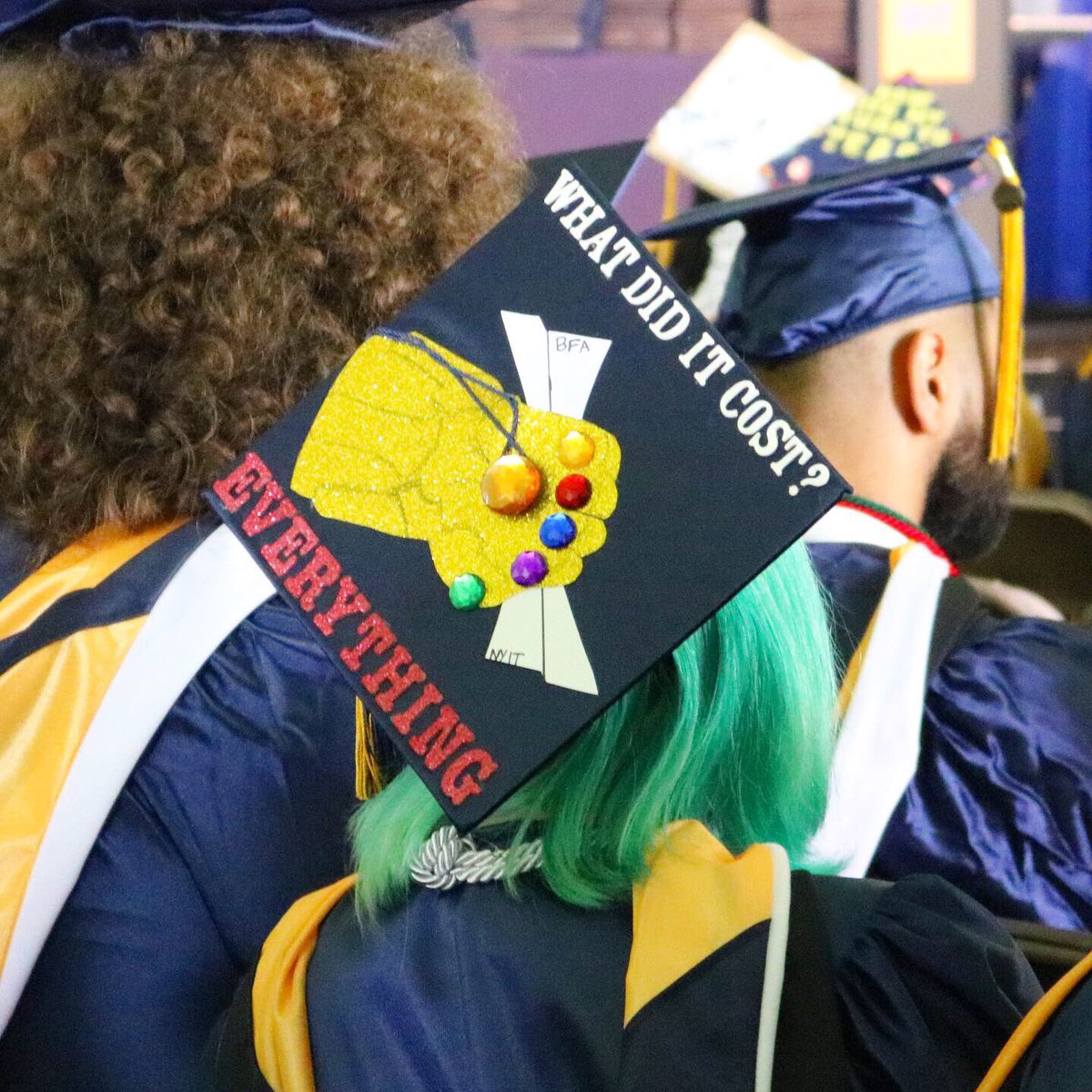 nyit's tweet photo. It was only right to give you a recap (see what we did there?) of the style and sense of humor our graduates brought to commencement. 🎓👩‍🎓👨‍🎓🎉#NYIT2019 #NYIT https://t.co/OXP5HtnB17