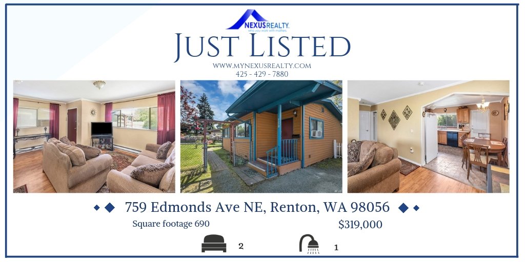 🏡 #JUSTLISTED 📣Perfect for investment or home in Renton! with 2🛏 1🚿
Sq.Ft.: 690

#Renton #HouseForSale #NexusTeam #RealEstate #RealEstateServices #RealEstateInvestment