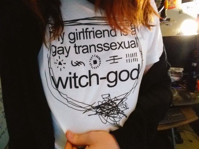 MY GIRLFRIEND IS A GAY TRANSSEXUAL WITCH-GOD!! 🌾🕸️🌙💜💫 New favorite shirt, designed by: @pissmancy https://t<a href="/tag/fellatiofriday"class="tags"><span>#fellatiofriday</span></a>