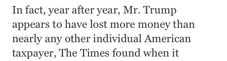mbrence's tweet photo. Stunning report: It turns out “The Apprentice” should have been called “The Biggest Loser.”

@realDonaldTrump lost more money than any other U.S. taxpayer for years on end. https://t.co/OuDsSULgQU via @nytimes #TrumpTaxes https://t.co/FmKjZMQoTj