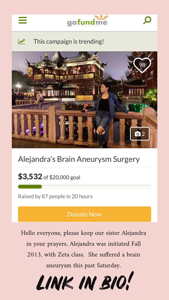 UNT_KDChi's tweet photo. ‼️ Please share and help our sister, Ale!💓 Alejandra is currently hospitalized in China, where she is an English teacher. Her family is in serious need of donations. Anything helps! Link to donate: https://t.co/QJlCVi0gc2 ‼️ https://t.co/YIftqrNtkB