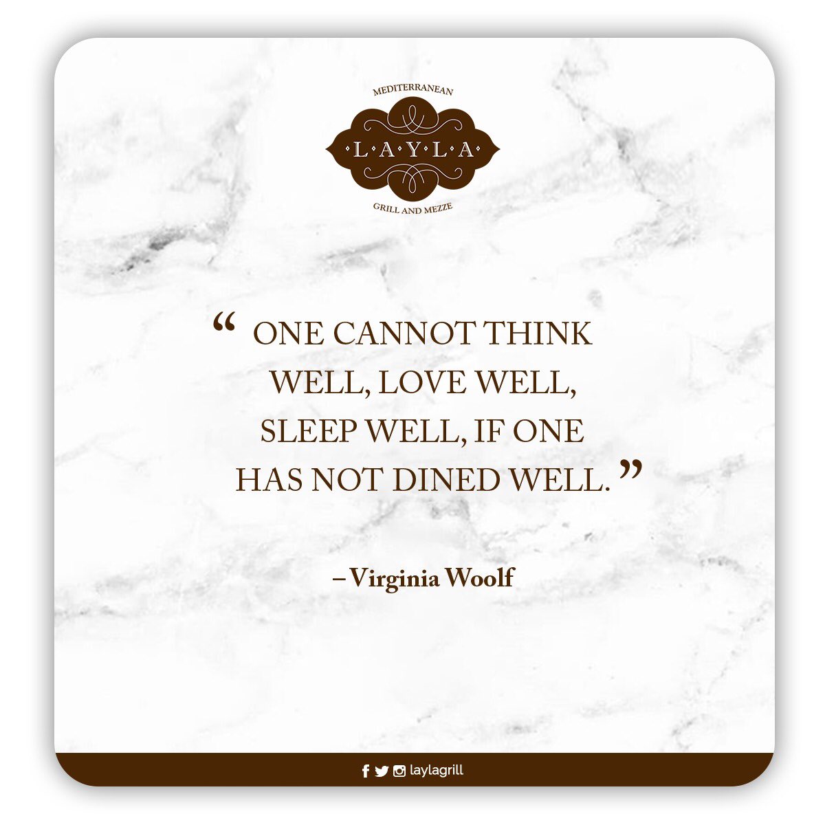 Laylagrill's tweet photo. “One cannot think well, love well, sleep well, if one has not dined well.” — Virginia Woolf

#laylagrill #restaurant #mediterranean #cuisine #lebanesecuisine #foodquotes #virginiawoolf #quotes #wine #bar #foodie #wine #bar #hollady #grill #restaurants #slc #utah #saltlakecity https://t.co/UsIzG5om9d