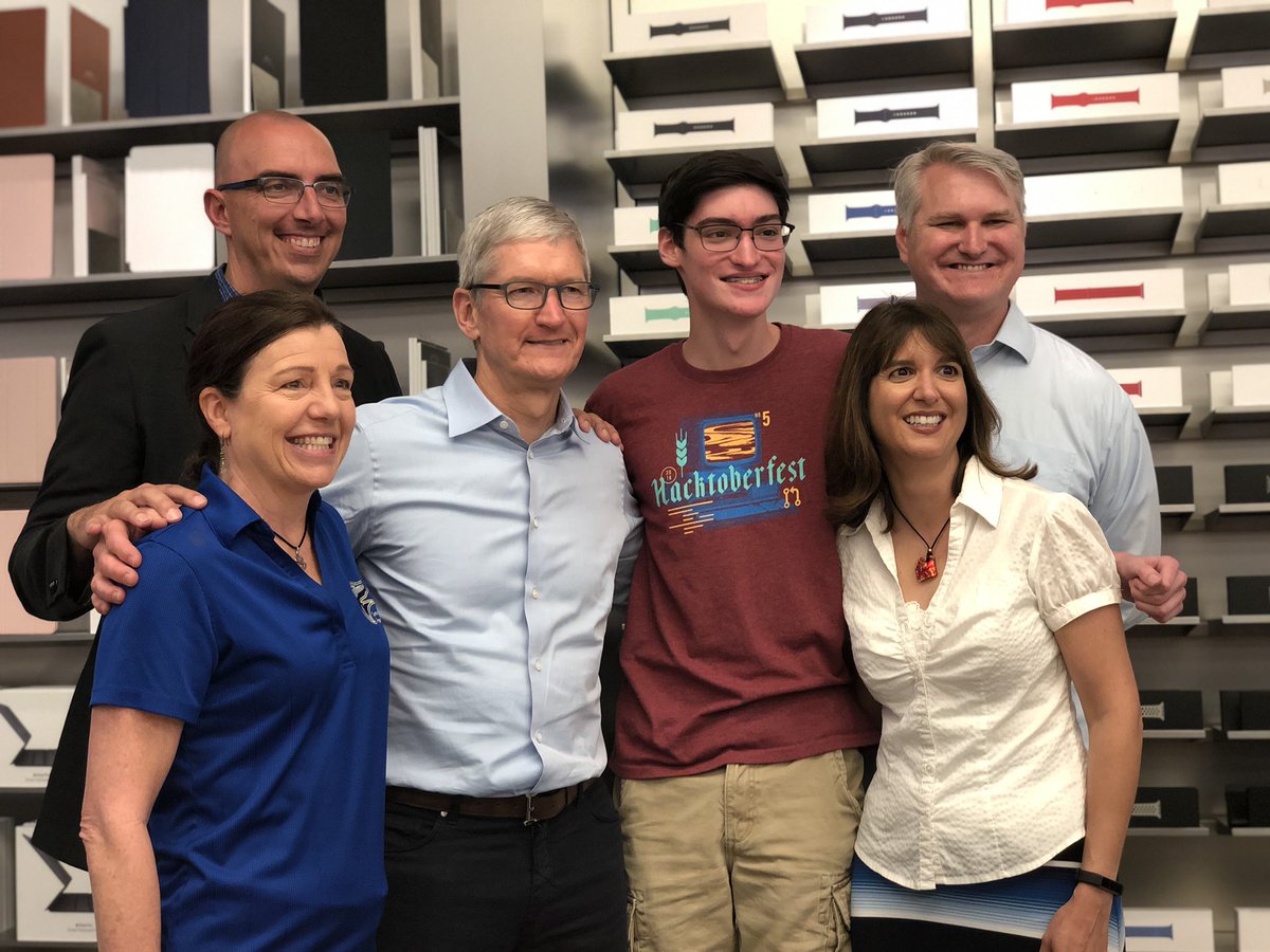 LymanHighSchool's tweet photo. What a day! Lyman Sophomore, Liam R., had the experience of a lifetime, meeting Apple CEO, Tim Cook. 🖥 Liam recently earned a scholarship to attend Apple’s Worldwide Developers Conference in San Jose, CA! #WeAreLyman #WeAreProudOfYou #AcademyOfEngineering #LymanCoding @SCPSInfo https://t.co/czXMEfEPHR