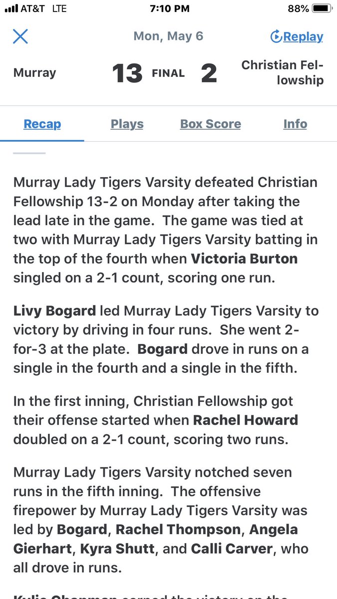 Murray High Softball tweet media