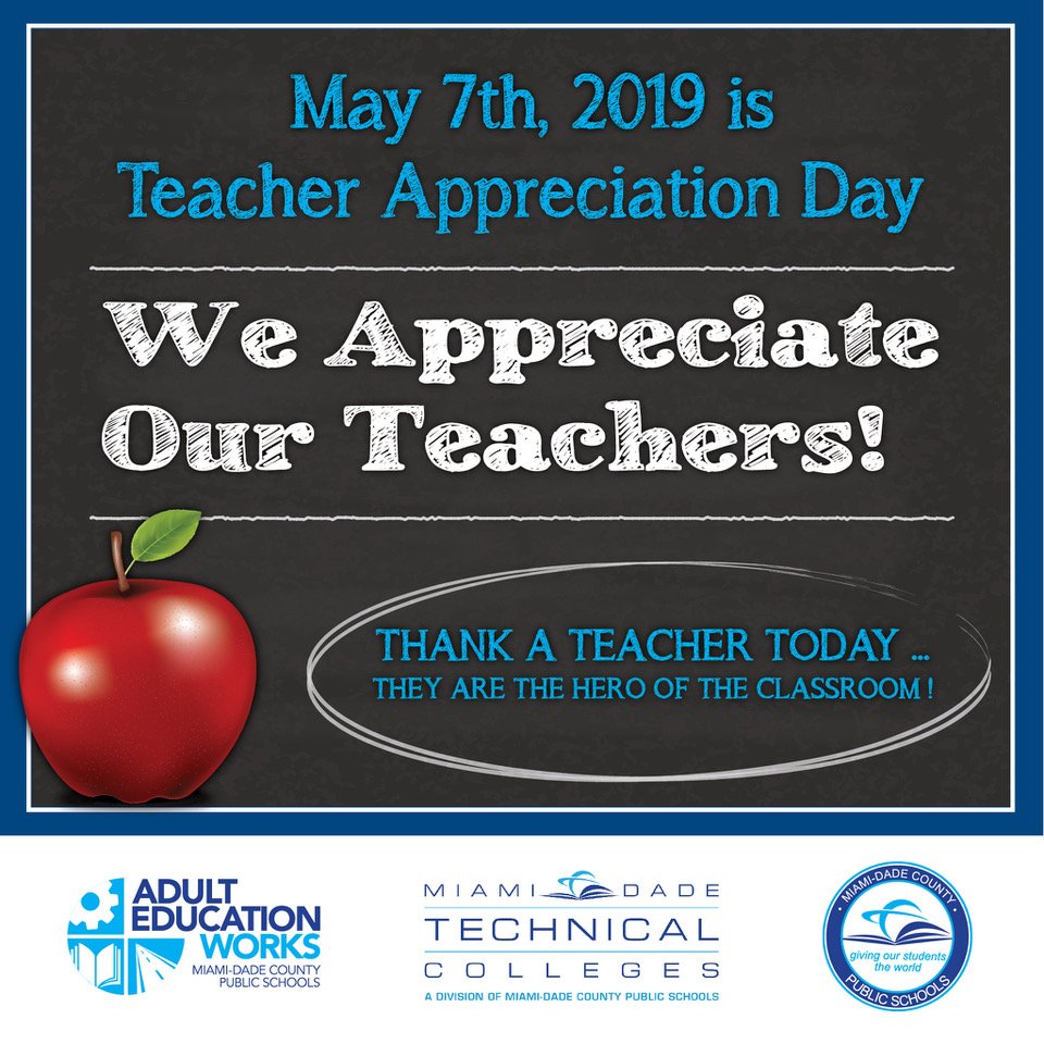MDCPSTechCollgs's tweet photo. Today is Teacher Appreciation Day! Thank a teacher today!
.
.
#thankateacher #teacher #ecuation #teacherappreciation #miami #miamidade #miamidadeteachers https://t.co/NBYae4WqXJ