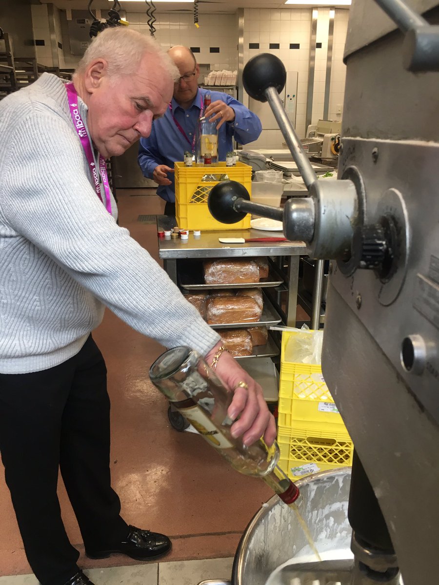 TOGregSmith's tweet photo. The Moosemilk is mixing, Bryce and @kellygjalbert walking the Kitchen staff through the preparations. Stop by and say hello. #IBAA2019 https://t.co/wgFqTeTmLx