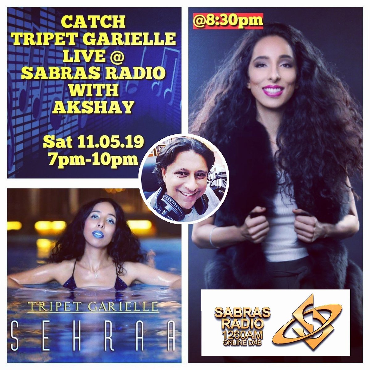 AkshayPatel's tweet photo. Catch the lovely @ArzutraGarielle LIVE at the @SabrasRadio studio with me this sat @ 8:30pm talking the new track #Sehraa & more. #TripetGarielle
#TuneIn #DesiMashUp #Bhangra #Bollywood #UrbanAsian #Fresh #New #Music 🎶
Tune in 7pm-10pm every saturday. https://t.co/KYY6HkAmee