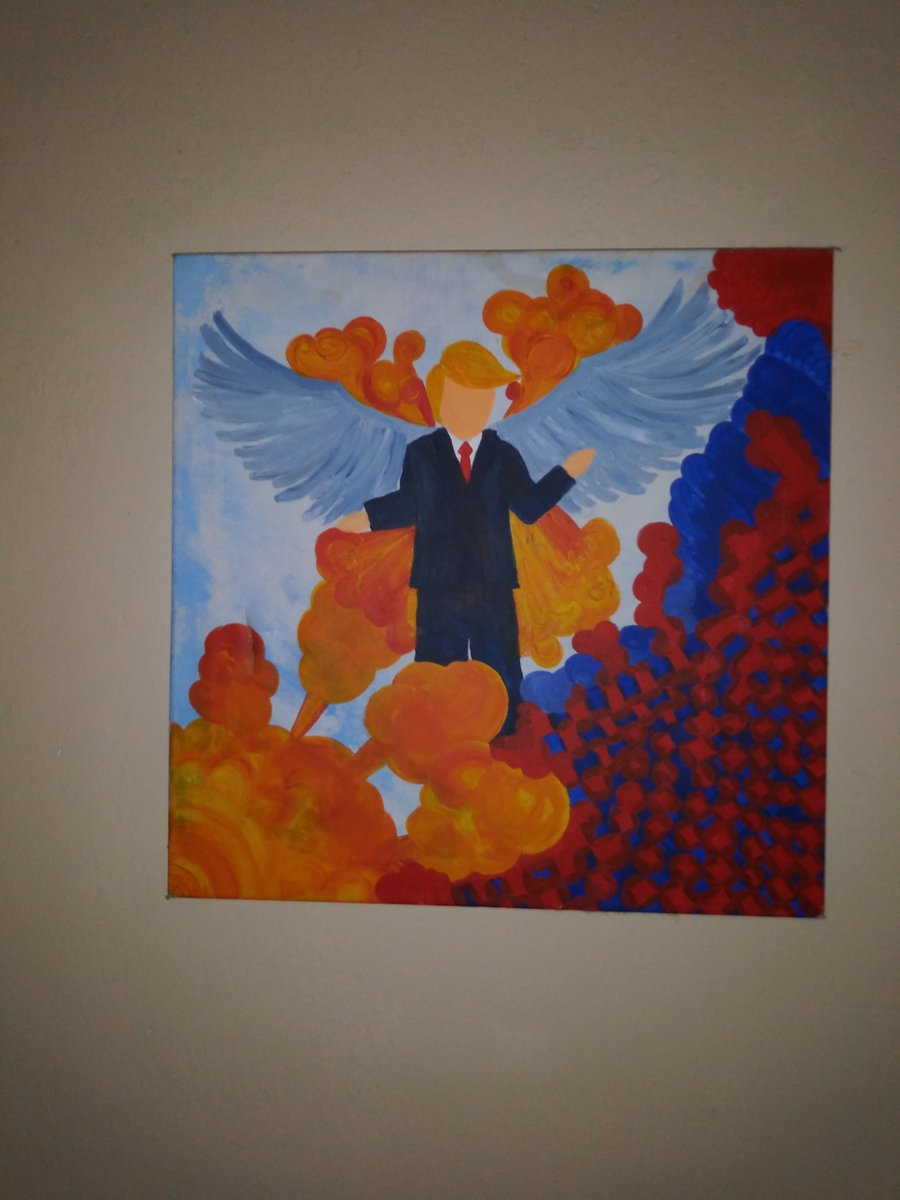 nethornk's tweet photo. @fras99 I fuck you not this is really the 10th pic. A bad painting of Donald Trump ushering in Armageddon. #prettyscrewed https://t.co/aZG8mLbo8g