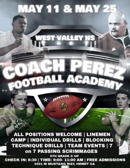 RyanWrightRNG's tweet photo. High School players in the Hemet area, two camps coming up at West Valley High School. Opportunity to show up and show out! @WVMFootball https://t.co/iNM4Ui1BK3