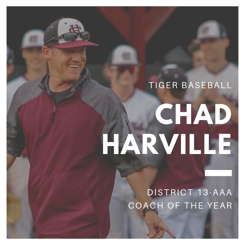HCSportsHOF's tweet photo. Congratulations to @baseball_hchs head coach @chad_harville for being named District 13-AAA Coach of the Year! ⚾️🐅🐾 https://t.co/QtG85nyQOC