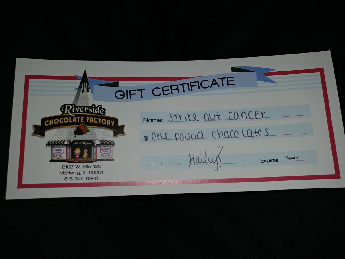 begs811's tweet photo. @mchenrybaseball @CoachSimoncelli Thank you to Riverside Chocolate Factory for the GC. #KCancer19 #strikeoutcancer #2teamsdoinggood #chocolatelovers @troutpark https://t.co/o0n8Z2lc3y
