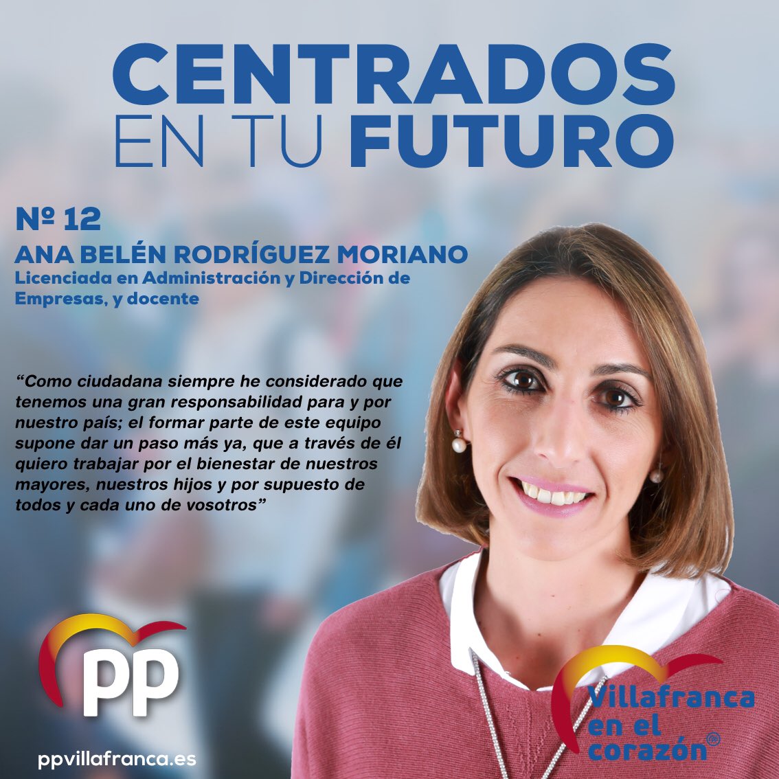 VillafrancaPP's tweet photo. Nuestra candidata núm. 12
ANA BELÉN RODRÍGUEZ MORIANO https://t.co/XJkb0ElJyR