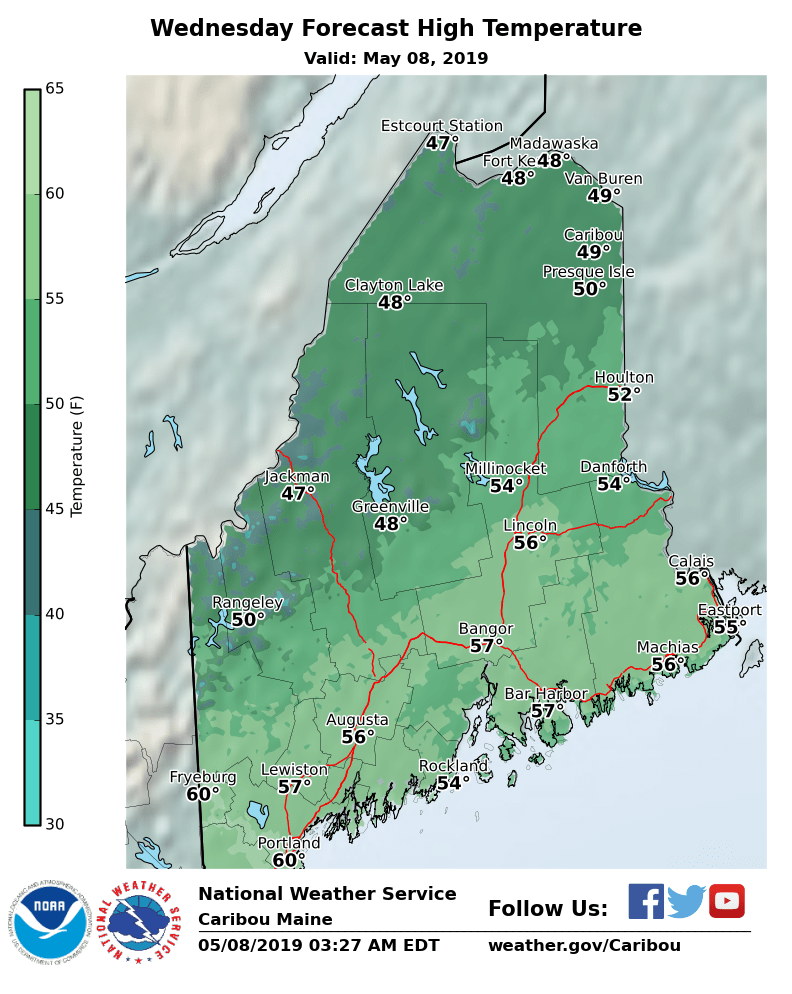 NWS Caribou on Twitter "Here are your forecast highs today and lows for tonight. Dry weather is
